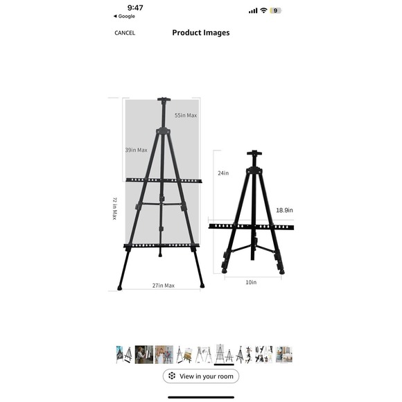 RRFTOK Portable Artist Easel Tripod Stand w/Bag–Adjustable Height, Black Metal - Picture 4 of 16